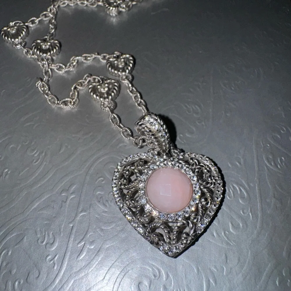 Vintage Judith Ripka 925 sterling silver and CZ heart charm necklace - Picture 8 of 12